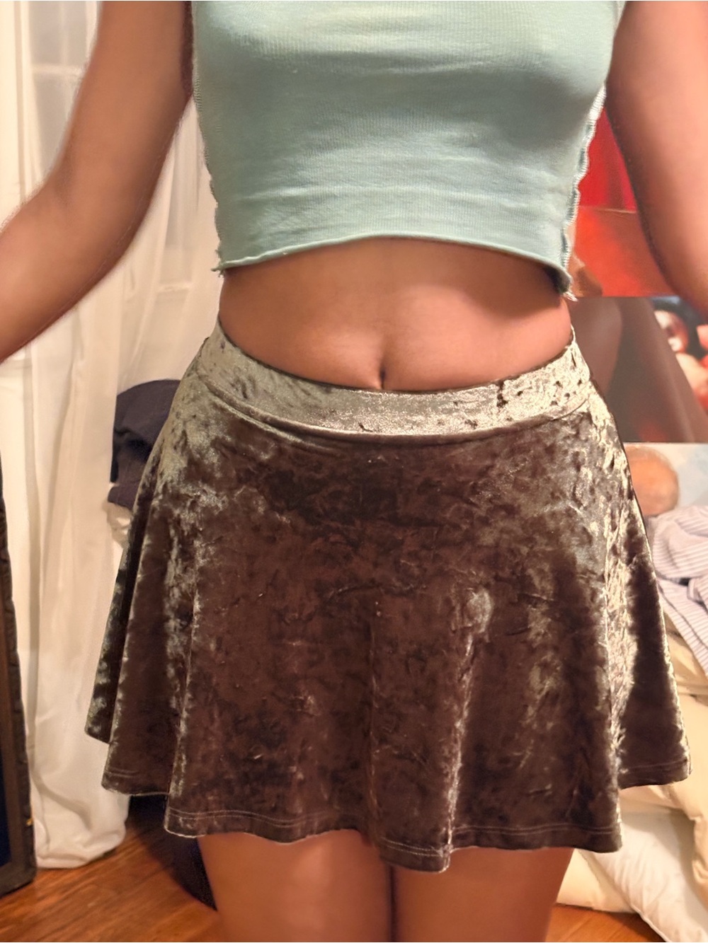 Forever 21 Crushed Velvet Skater Skirt in Brown